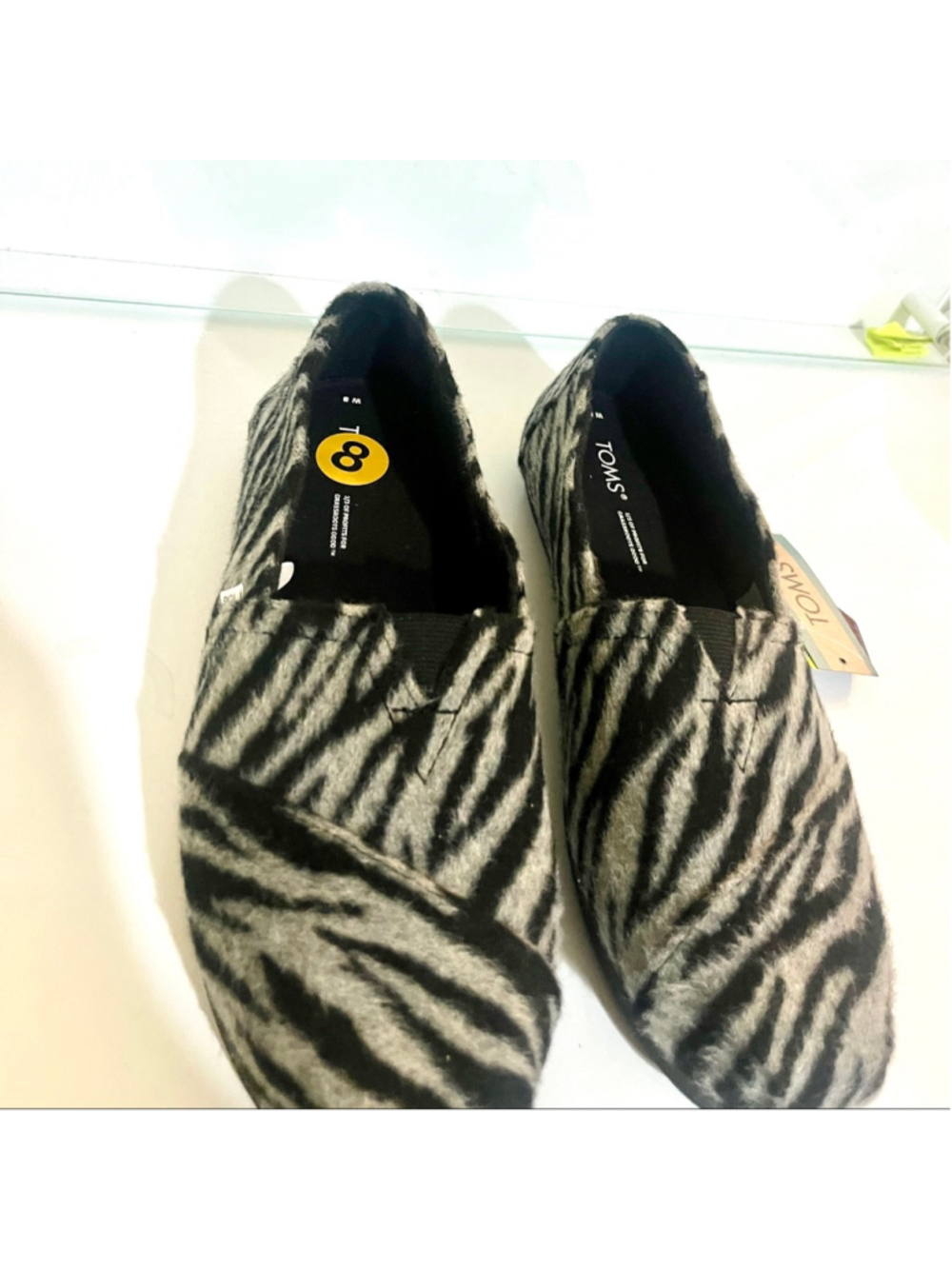 NWT TOMS Women's Alpargata black and gray zebra print size slip on shoes size 8